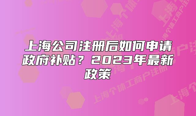 上海公司注册后如何申请政府补贴?2023年最新政策