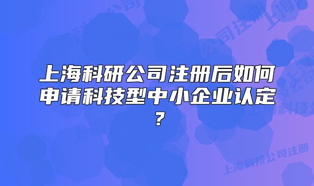 上海科研公司注册后如何申请科技型中小企业认定?