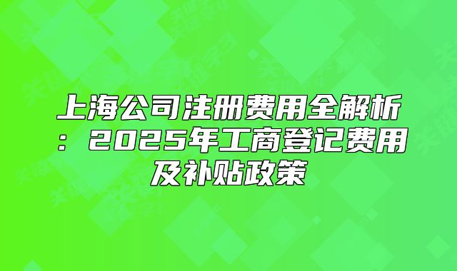 上海公司注册费用全解析：2025年工商登记费用及补贴政策