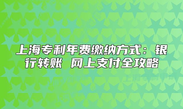 上海专利年费缴纳方式：银行转账 网上支付全攻略