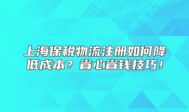 上海保税物流注册如何降低成本?省心省钱技巧!