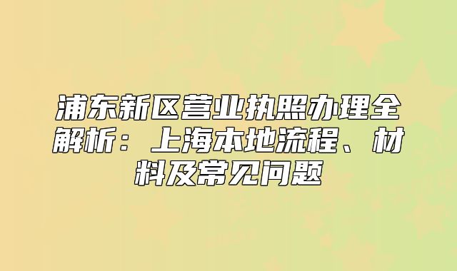 浦东新区营业执照办理全解析:上海本地流程、材料及常见问题