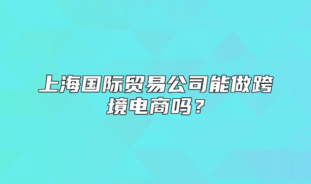 上海国际贸易公司能做跨境电商吗?