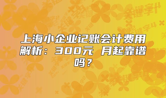 上海小企业记账会计费用解析:300元 月起靠谱吗?