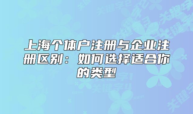 上海个体户注册与企业注册区别:如何选择适合你的类型
