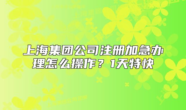 上海集团公司注册加急办理怎么操作?1天特快