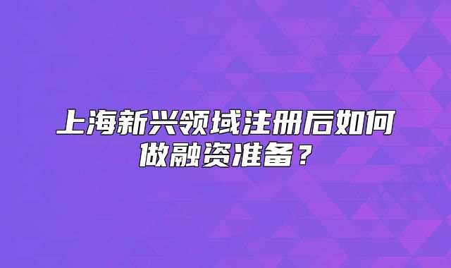 上海新兴领域注册后如何做融资准备?