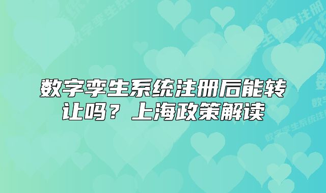 数字孪生系统注册后能转让吗?上海政策解读