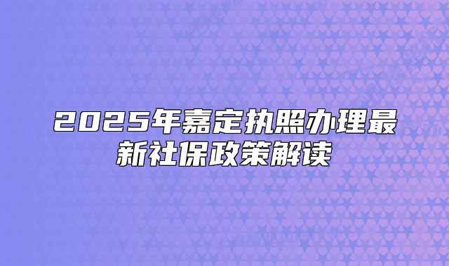 2025年嘉定执照办理最新社保政策解读