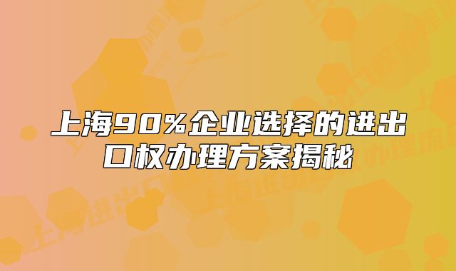 上海90%企业选择的进出口权办理方案揭秘