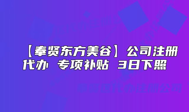 【奉贤东方美谷】公司注册代办 专项补贴 3日下照