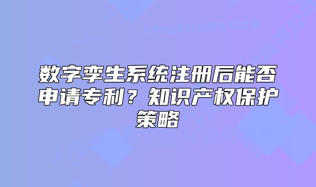 数字孪生系统注册后能否申请专利?知识产权保护策略