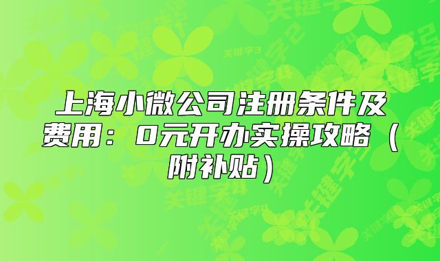 上海小微公司注册条件及费用:0元开办实操攻略(附补贴)