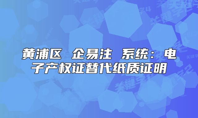 黄浦区 企易注 系统:电子产权证替代纸质证明
