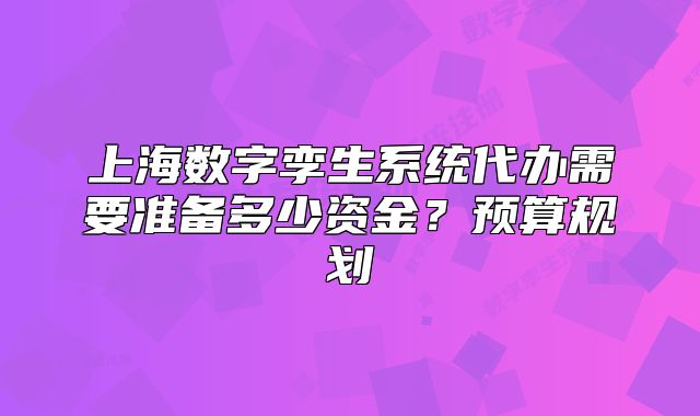 上海数字孪生系统代办需要准备多少资金?预算规划