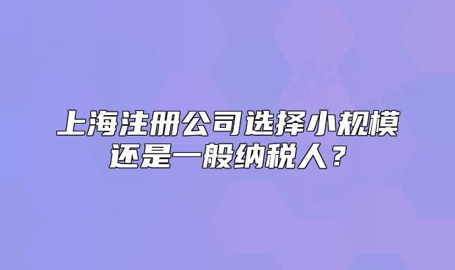 上海注册公司选择小规模还是一般纳税人?