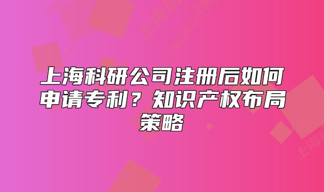 上海科研公司注册后如何申请专利?知识产权布局策略