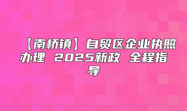 【南桥镇】自贸区企业执照办理 2025新政 全程指导