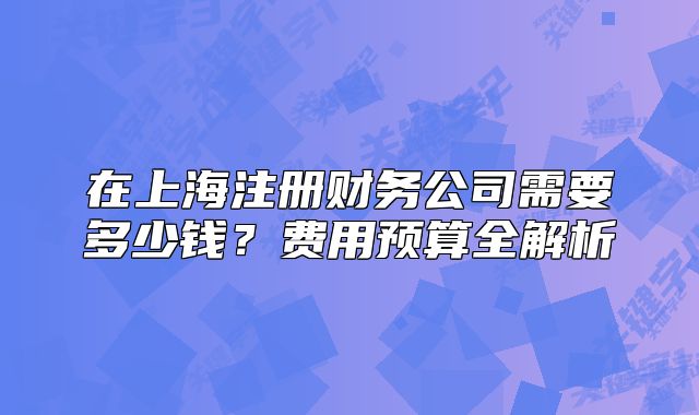 在上海注册财务公司需要多少钱?费用预算全解析