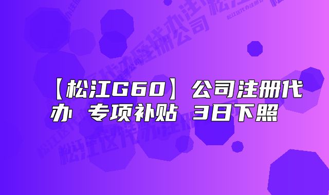 【松江G60】公司注册代办 专项补贴 3日下照