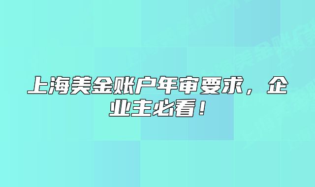 上海美金账户年审要求,企业主必看!