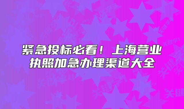 紧急投标必看!上海营业执照加急办理渠道大全