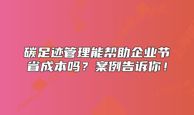 碳足迹管理能帮助企业节省成本吗?案例告诉你!