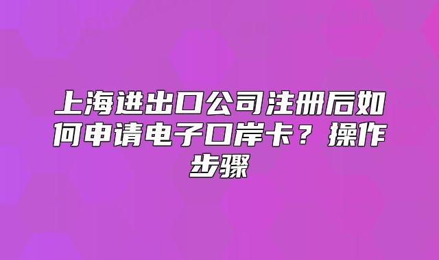 上海进出口公司注册后如何申请电子口岸卡？操作步骤
