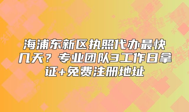 海浦东新区执照代办最快几天?专业团队3工作日拿证+免费注册地址